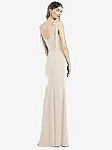 Rear View Thumbnail - Oat Flat Tie-Shoulder Crepe Trumpet Gown with Front Slit