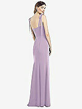 Rear View Thumbnail - Pale Purple Flat Tie-Shoulder Crepe Trumpet Gown with Front Slit