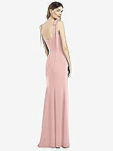 Rear View Thumbnail - Rose - PANTONE Rose Quartz Flat Tie-Shoulder Crepe Trumpet Gown with Front Slit