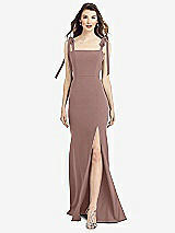 Front View Thumbnail - Sienna Flat Tie-Shoulder Crepe Trumpet Gown with Front Slit