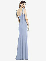 Rear View Thumbnail - Sky Blue Flat Tie-Shoulder Crepe Trumpet Gown with Front Slit