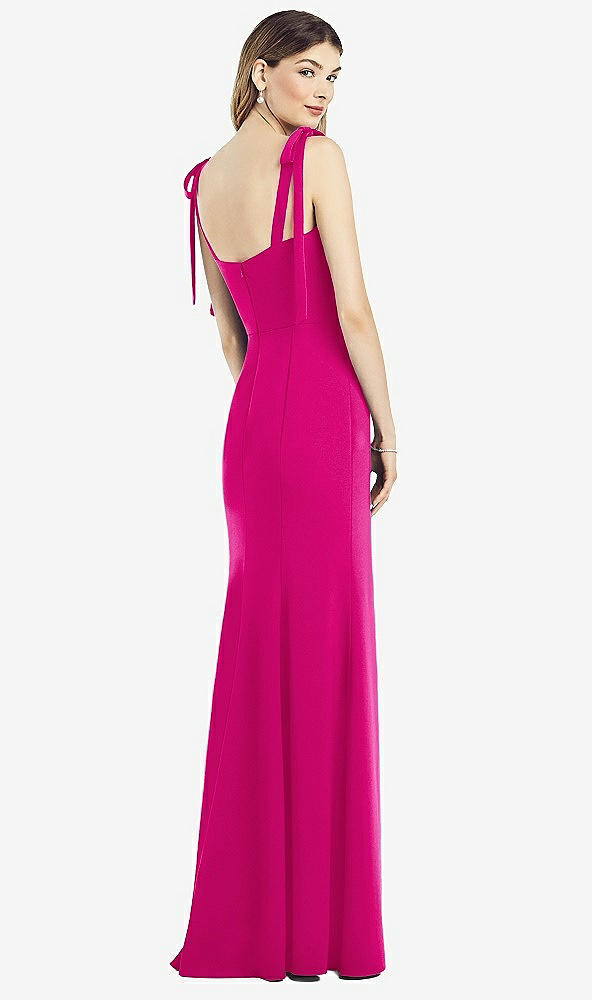 Back View - Think Pink Flat Tie-Shoulder Crepe Trumpet Gown with Front Slit