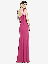 Rear View Thumbnail - Tea Rose Flat Tie-Shoulder Crepe Trumpet Gown with Front Slit