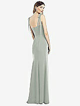 Rear View Thumbnail - Willow Green Flat Tie-Shoulder Crepe Trumpet Gown with Front Slit