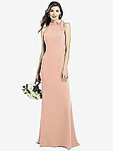 Rear View Thumbnail - Pale Peach Bow-Neck Open-Back Trumpet Gown