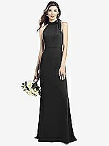 Rear View Thumbnail - Black Bow-Neck Open-Back Trumpet Gown