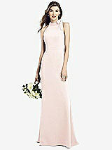 Rear View Thumbnail - Blush Bow-Neck Open-Back Trumpet Gown