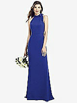 Rear View Thumbnail - Cobalt Blue Bow-Neck Open-Back Trumpet Gown