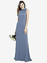 Alt View 1 Thumbnail - Larkspur Blue Bow-Neck Open-Back Trumpet Gown