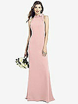 Rear View Thumbnail - Rose - PANTONE Rose Quartz Bow-Neck Open-Back Trumpet Gown