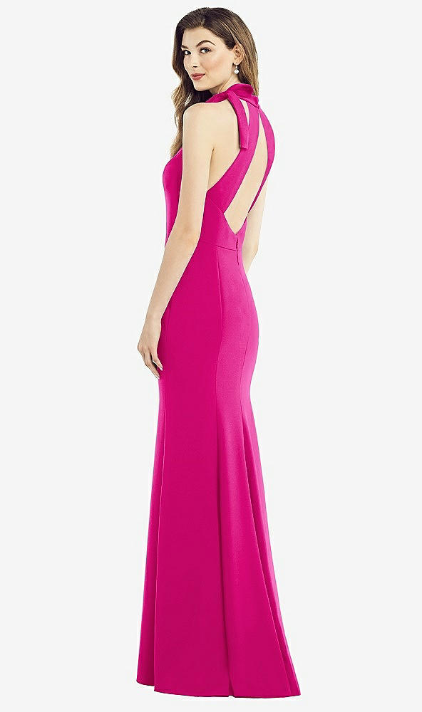 Front View - Think Pink Bow-Neck Open-Back Trumpet Gown