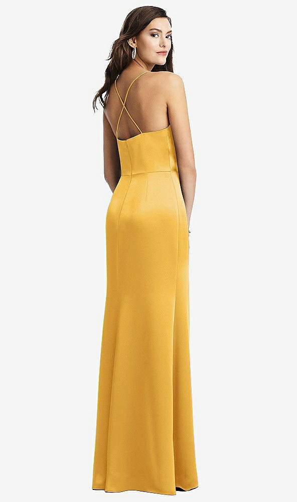 Back View - NYC Yellow Cowl-Neck Criss Cross Back Slip Dress