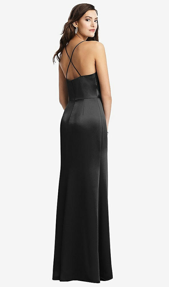 Back View - Black Cowl-Neck Criss Cross Back Slip Dress