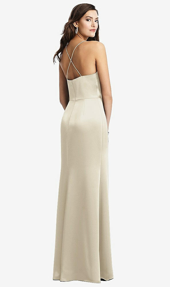 Back View - Champagne Cowl-Neck Criss Cross Back Slip Dress