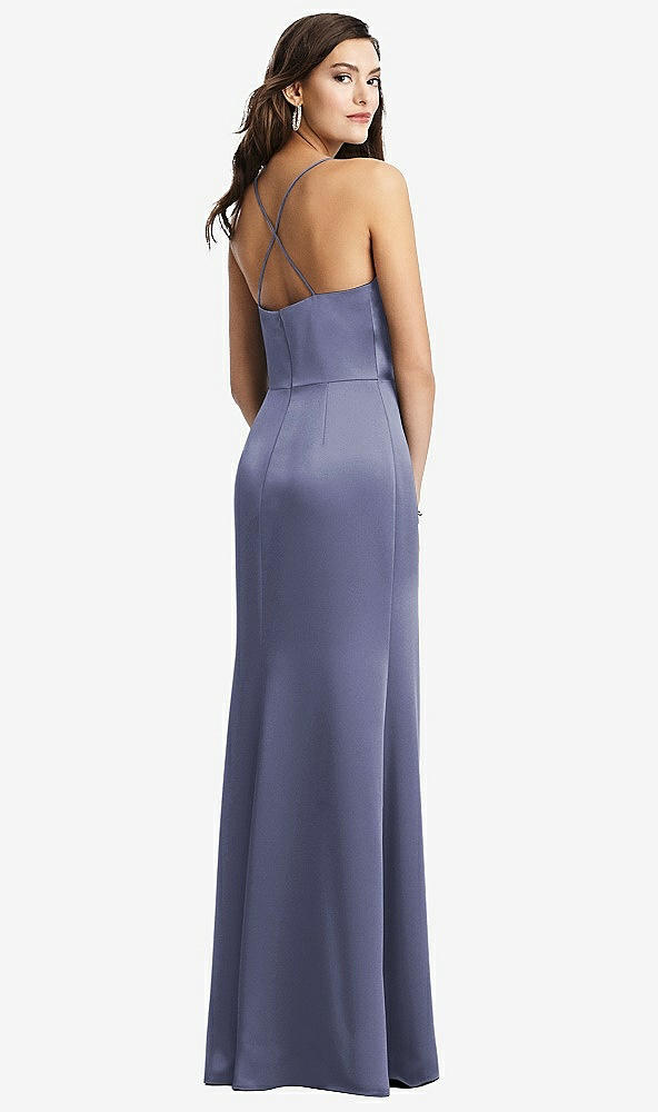 Back View - French Blue Cowl-Neck Criss Cross Back Slip Dress