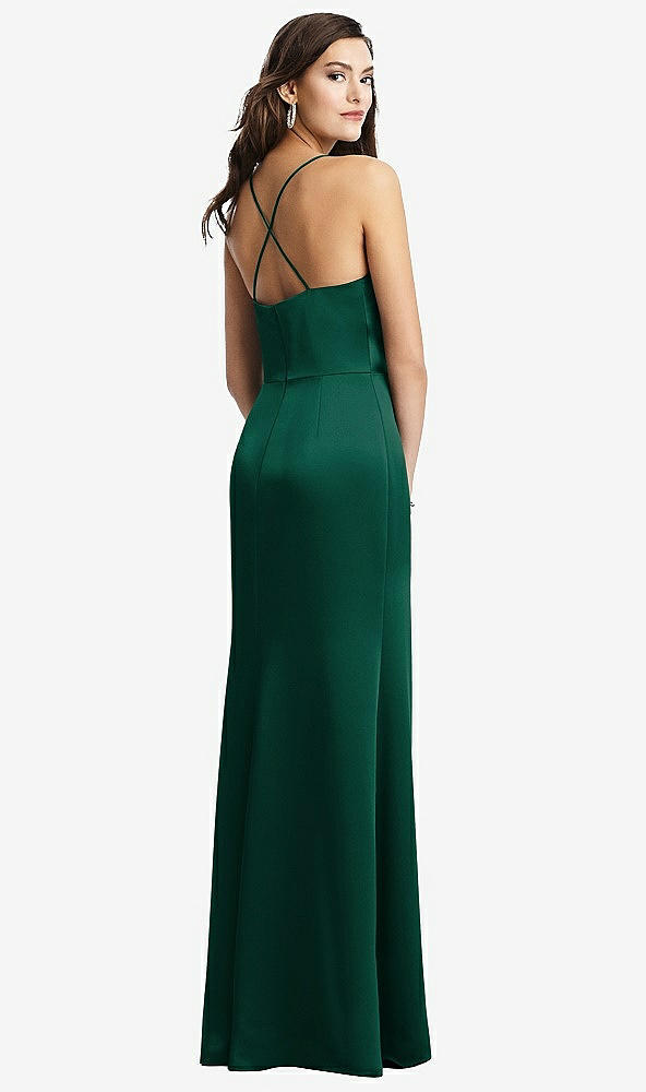 Back View - Hunter Green Cowl-Neck Criss Cross Back Slip Dress