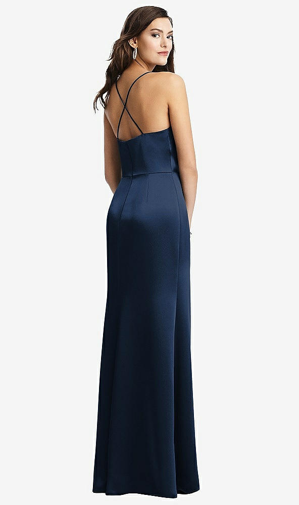 Back View - Midnight Navy Cowl-Neck Criss Cross Back Slip Dress