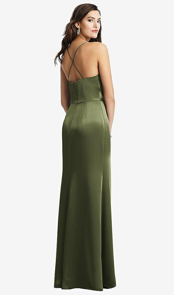 Back View - Olive Green Cowl-Neck Criss Cross Back Slip Dress