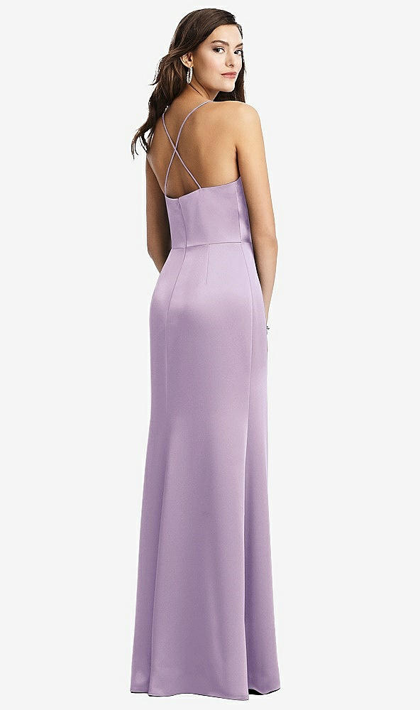 Back View - Pale Purple Cowl-Neck Criss Cross Back Slip Dress