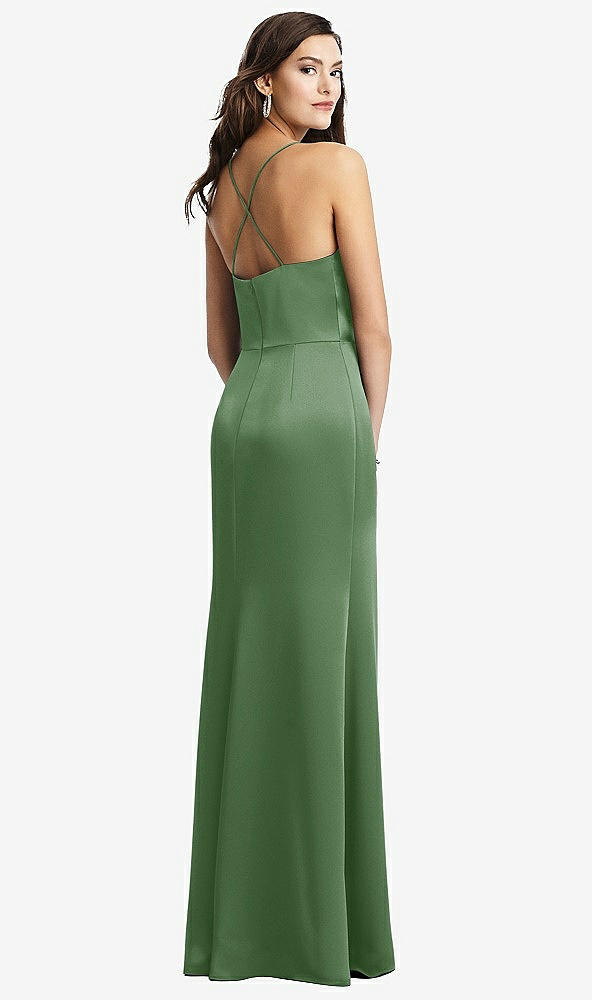 Back View - Vineyard Green Cowl-Neck Criss Cross Back Slip Dress