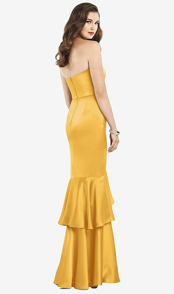 Back View - NYC Yellow Strapless Tiered Ruffle Trumpet Gown