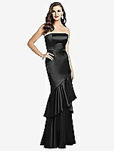 Front View Thumbnail - Black Strapless Tiered Ruffle Trumpet Gown