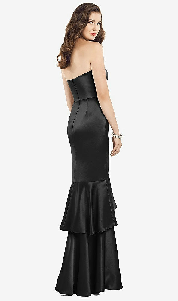 Back View - Black Strapless Tiered Ruffle Trumpet Gown