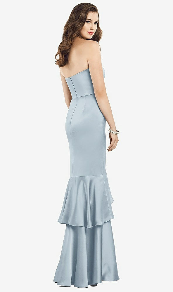 Back View - Mist Strapless Tiered Ruffle Trumpet Gown