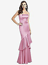 Front View Thumbnail - Powder Pink Strapless Tiered Ruffle Trumpet Gown