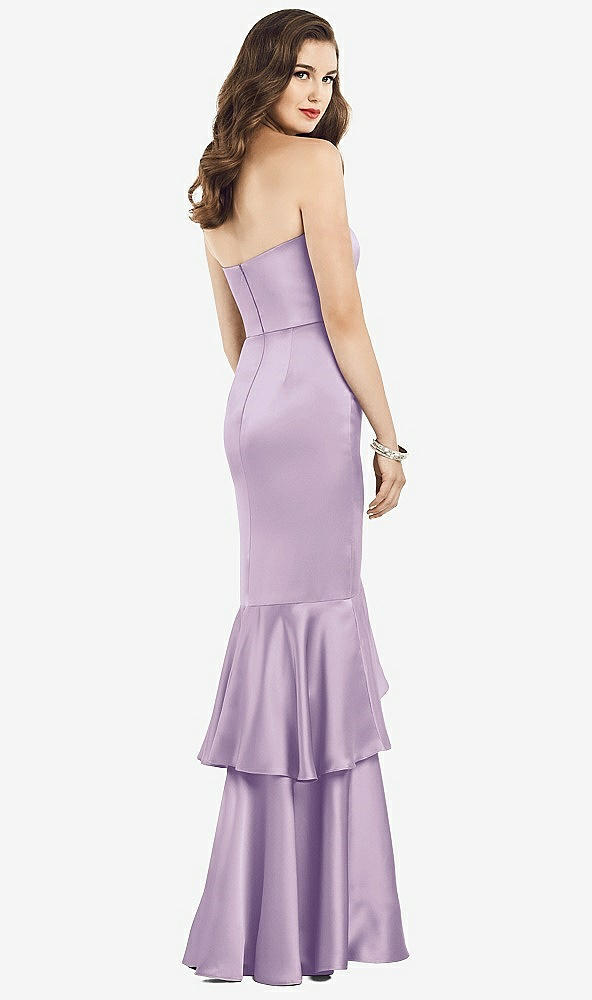 Back View - Pale Purple Strapless Tiered Ruffle Trumpet Gown