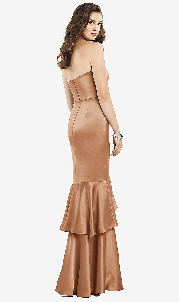 Back View - Toffee Strapless Tiered Ruffle Trumpet Gown