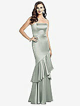 Front View Thumbnail - Willow Green Strapless Tiered Ruffle Trumpet Gown