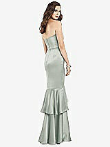 Rear View Thumbnail - Willow Green Strapless Tiered Ruffle Trumpet Gown