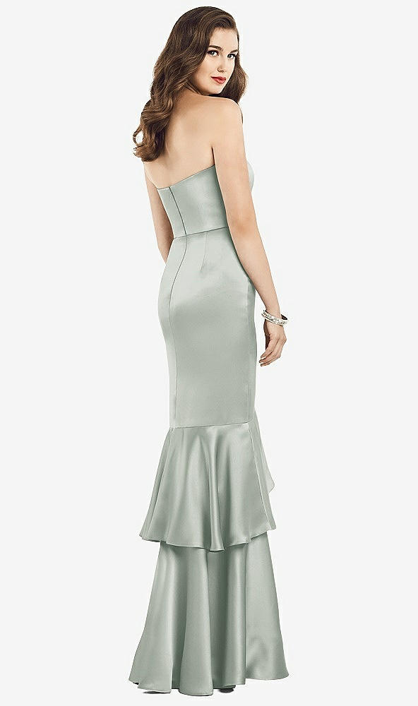 Back View - Willow Green Strapless Tiered Ruffle Trumpet Gown