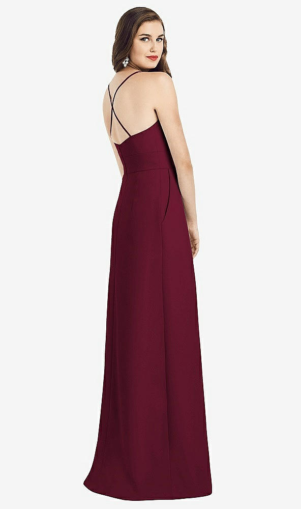 Back View - Cabernet Criss Cross Back Crepe Halter Dress with Pockets