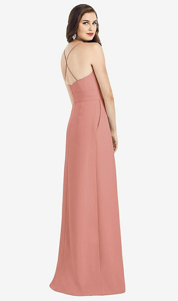 Back View - Desert Rose Criss Cross Back Crepe Halter Dress with Pockets