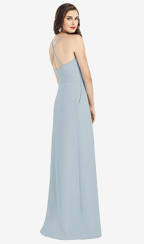 Back View - Mist Criss Cross Back Crepe Halter Dress with Pockets