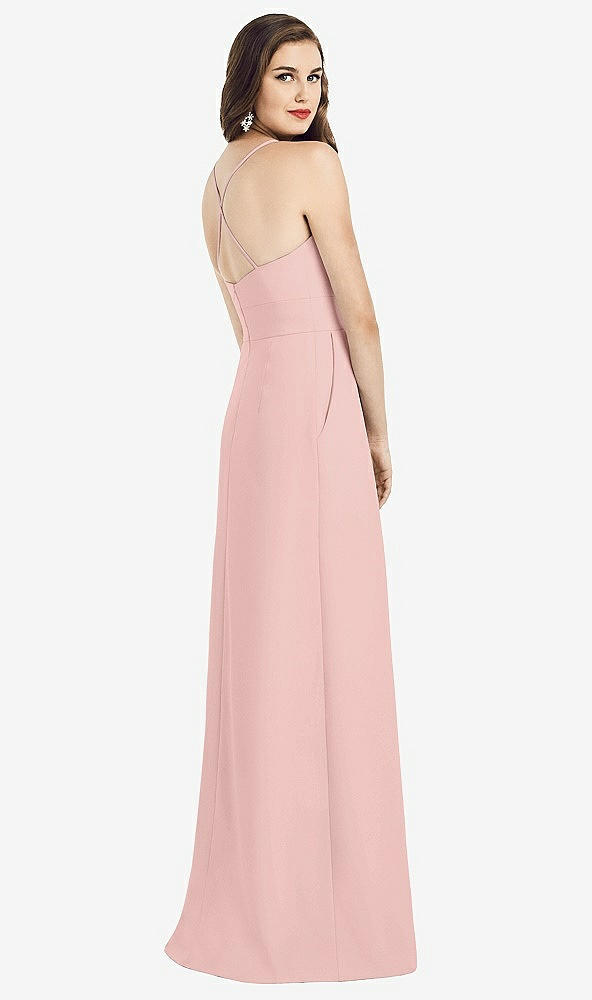 Back View - Rose - PANTONE Rose Quartz Criss Cross Back Crepe Halter Dress with Pockets