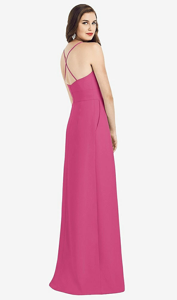 Back View - Tea Rose Criss Cross Back Crepe Halter Dress with Pockets