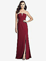 Front View Thumbnail - Burgundy Strapless Notch Crepe Gown with Front Slit