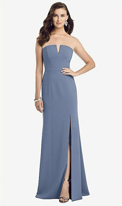 Dessy collection notch crepe trumpet gown with 2024 front slit