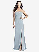 Front View Thumbnail - Mist Strapless Notch Crepe Gown with Front Slit