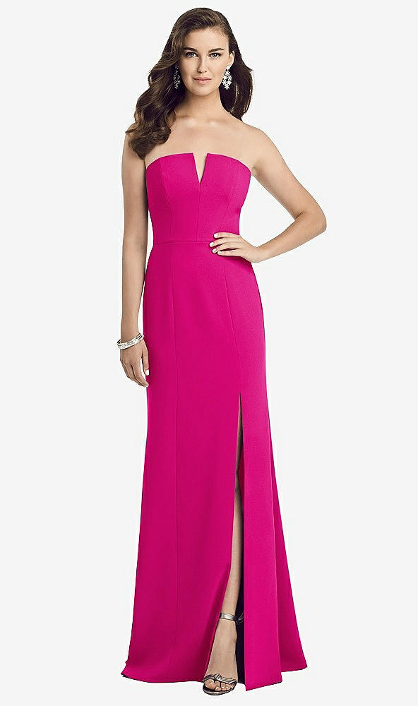 Front View - Think Pink Strapless Notch Crepe Gown with Front Slit