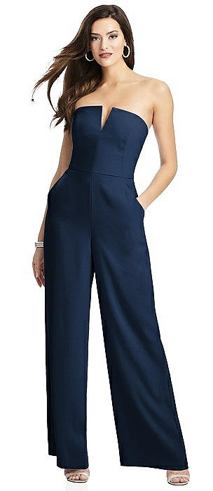 Strapless Notch Crepe Jumpsuit with Pockets