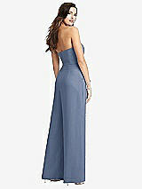 Rear View Thumbnail - Larkspur Blue Strapless Notch Crepe Jumpsuit with Pockets