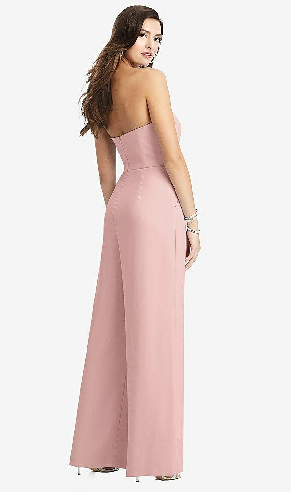 Back View - Rose - PANTONE Rose Quartz Strapless Notch Crepe Jumpsuit with Pockets