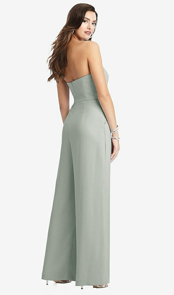 Back View - Willow Green Strapless Notch Crepe Jumpsuit with Pockets