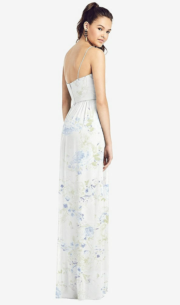 Back View - Bleu Garden Slim Spaghetti Strap Chiffon Dress with Front Slit 