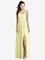 Front View Thumbnail - Butter Yellow Slim Spaghetti Strap Chiffon Dress with Front Slit 