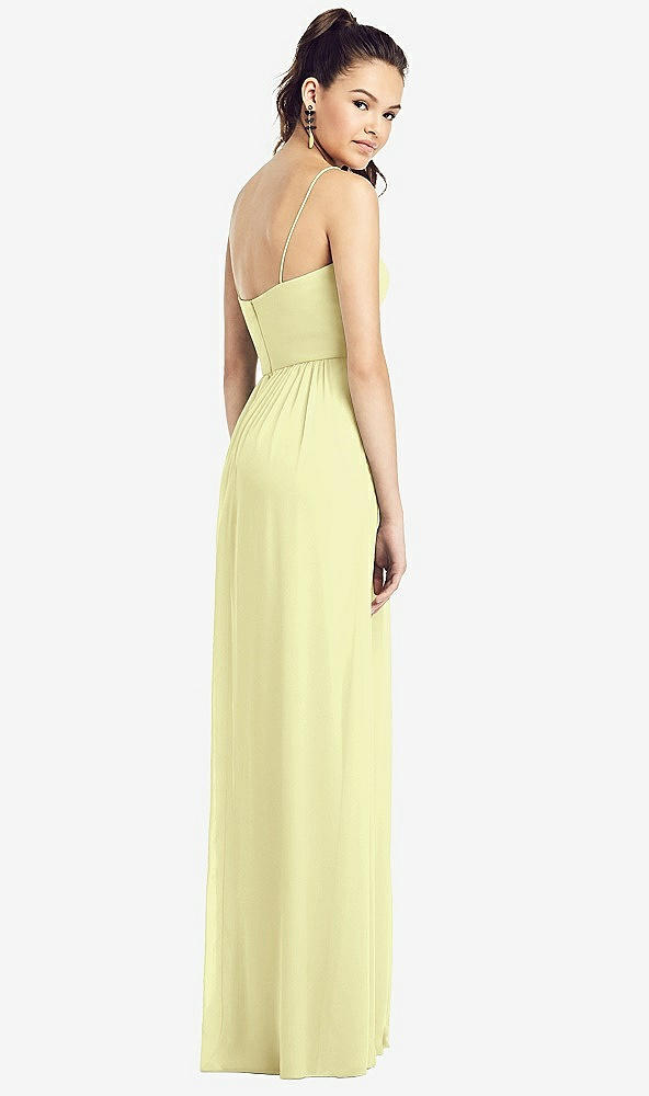 Back View - Butter Yellow Slim Spaghetti Strap Chiffon Dress with Front Slit 